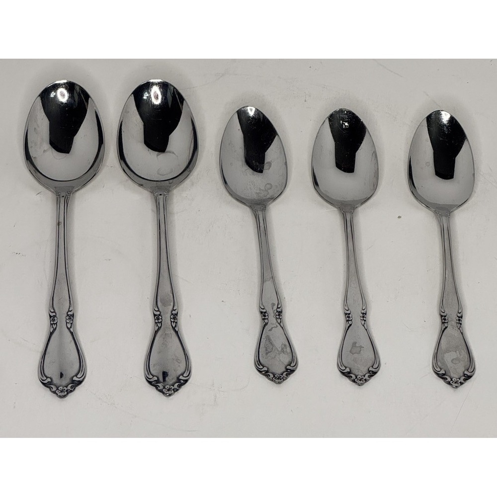 5 Oneidacraft Deluxe Chateau Stainless Flatware Oneida Spoons 2 Soup 3 Tsp